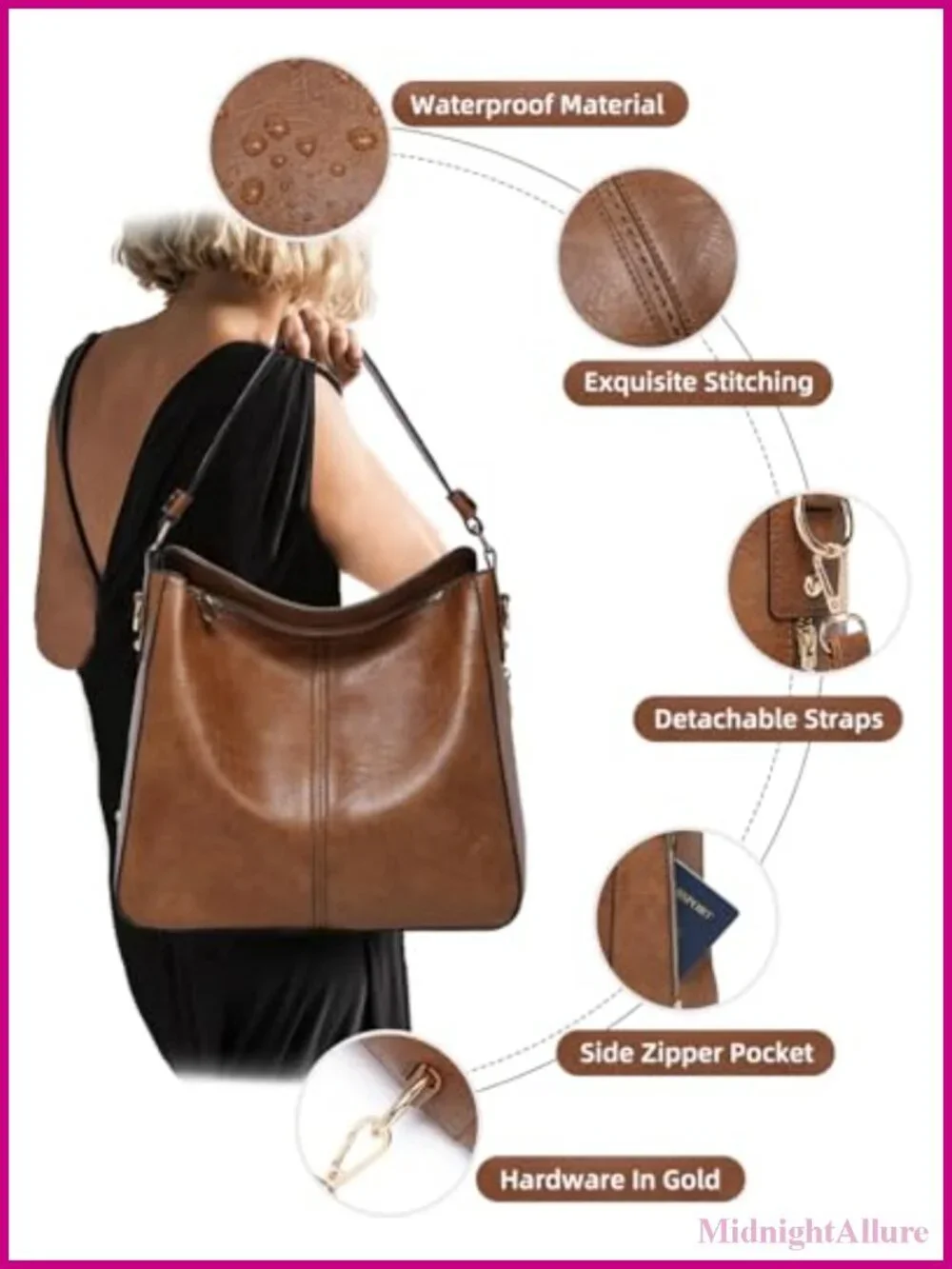 3PCS Vegan Leather Hobo Crossbody Bag Set with Wallet Guitar Strap